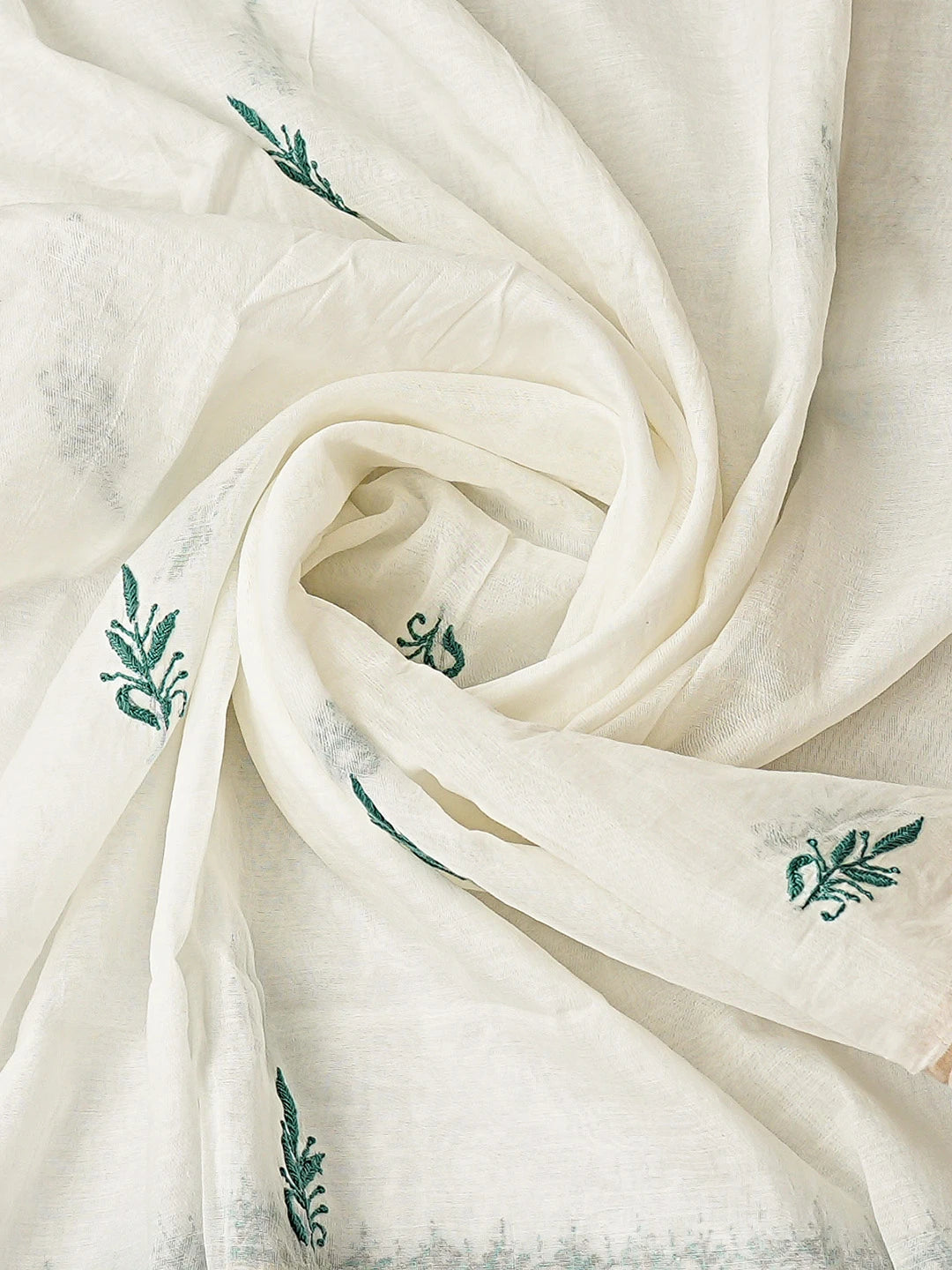 Ada Hand Embroidered White Chanderi Lucknowi Chikankari Unstitched Kurta Dupatta Set 01A883134