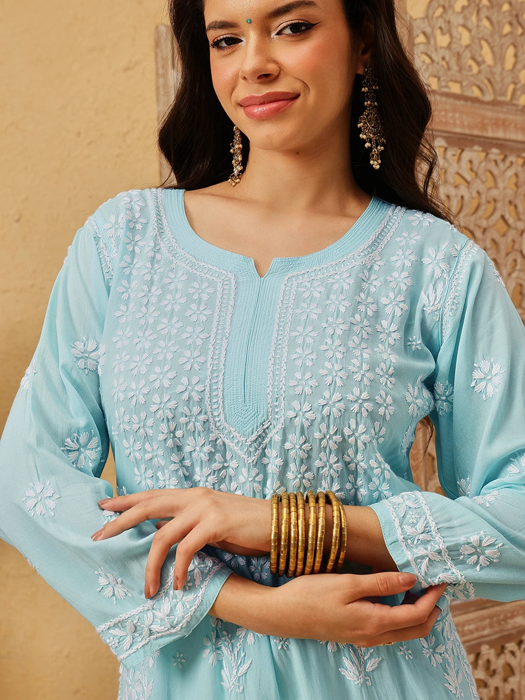 Ada Hand Embroidered Blue Modal Lucknowi Chikankari Straight Kurta A411802