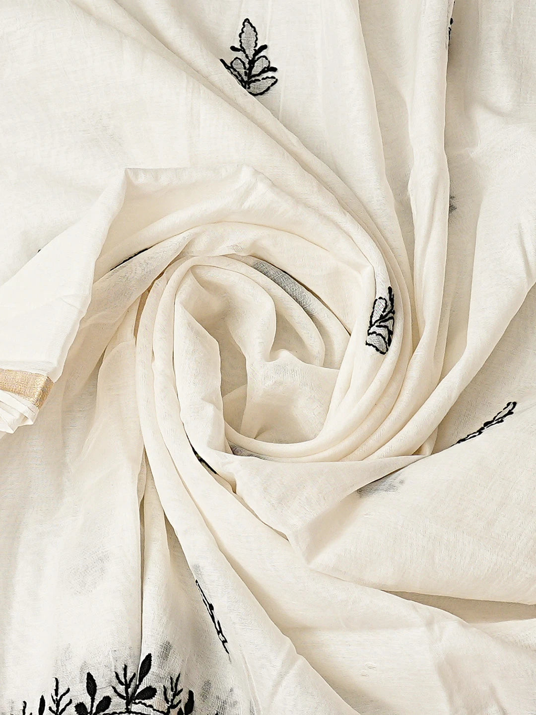 Ada Hand Embroidered White Chanderi Lucknowi Chikankari Unstitched Kurta Dupatta Set 01A883125