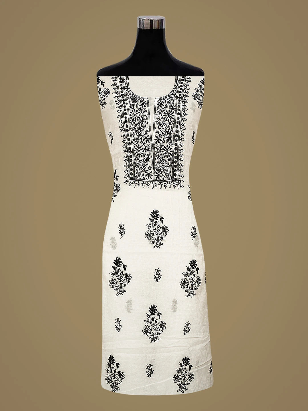 Ada Hand Embroidered White Chanderi Lucknowi Chikankari Unstitched Kurta Dupatta Set 01A883125