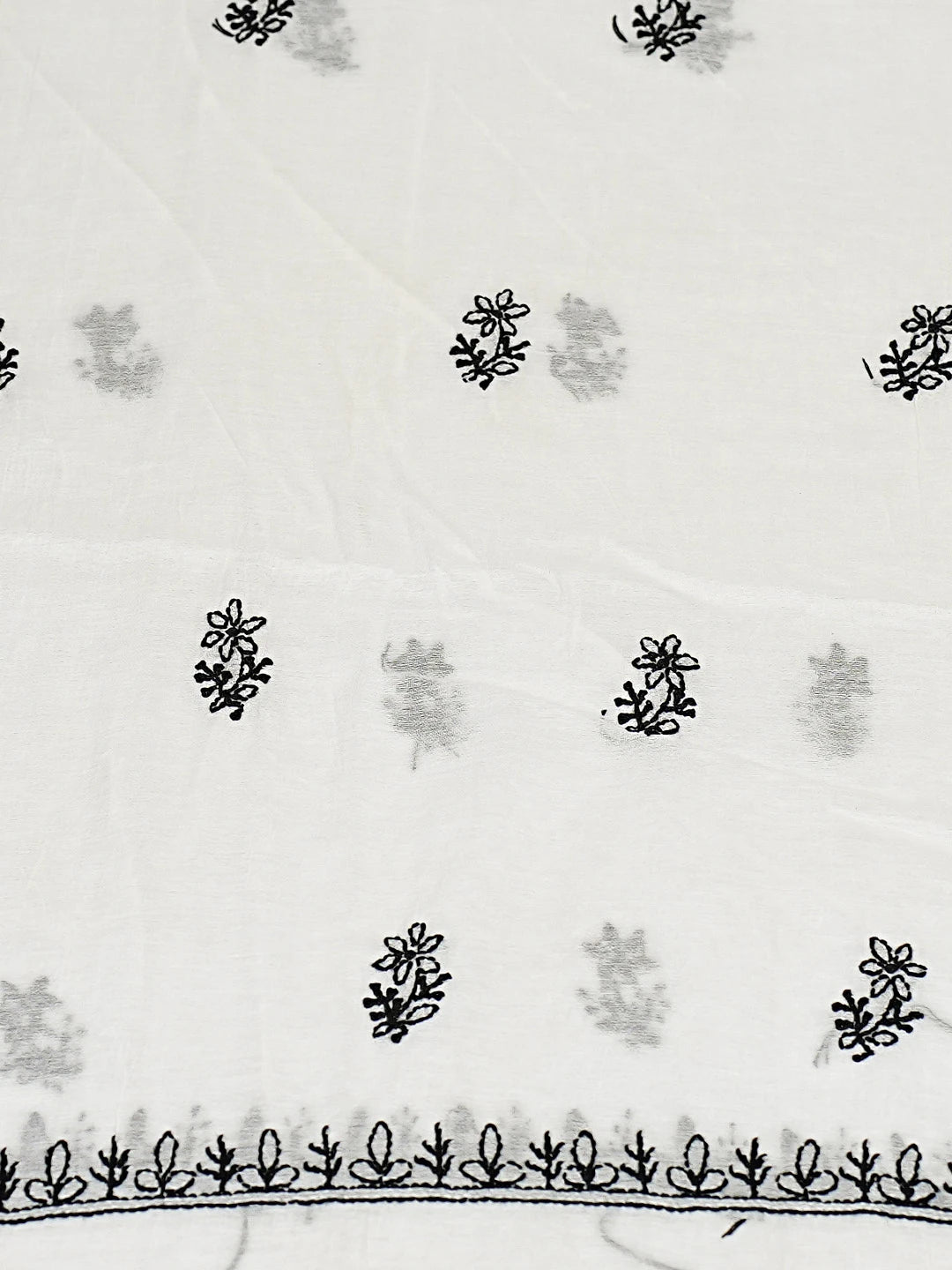 Ada Hand Embroidered White Chanderi Lucknowi Chikankari Unstitched Kurta Dupatta Set 01A883125