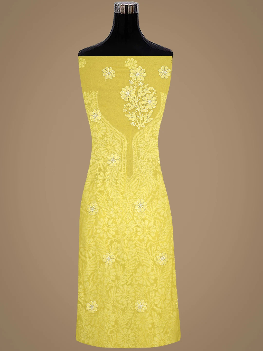 Ada Hand Embroidered Naples Yellow Georgette Lucknowi Chikankari Unstitched Suit Piece 01A884030