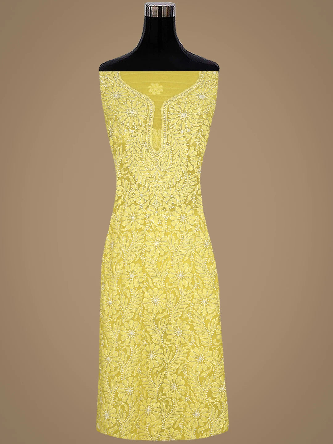 Ada Hand Embroidered Naples Yellow Georgette Lucknowi Chikankari Unstitched Suit Piece 01A884030