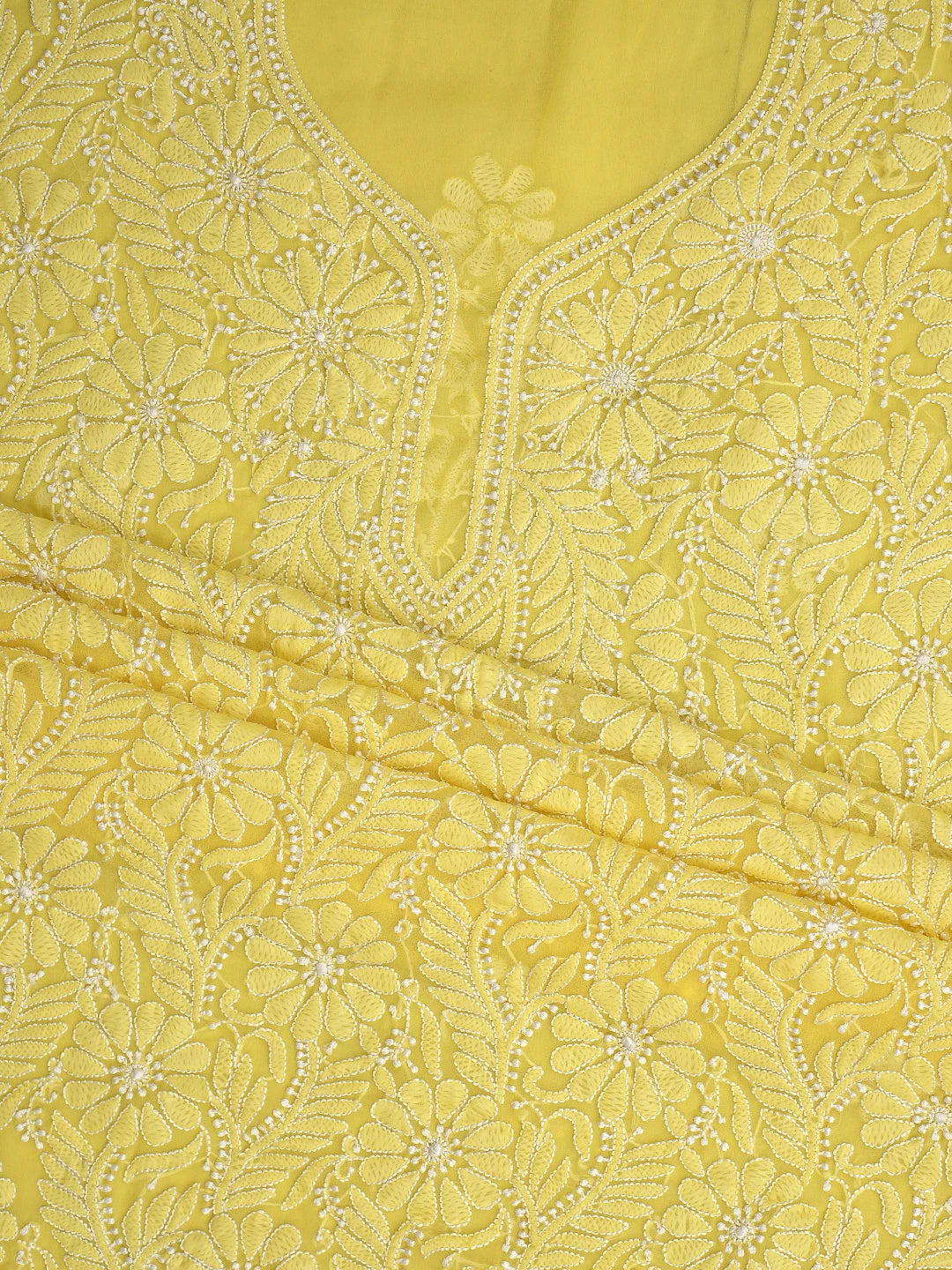 Ada Hand Embroidered Naples Yellow Georgette Lucknowi Chikankari Unstitched Suit Piece 01A884030