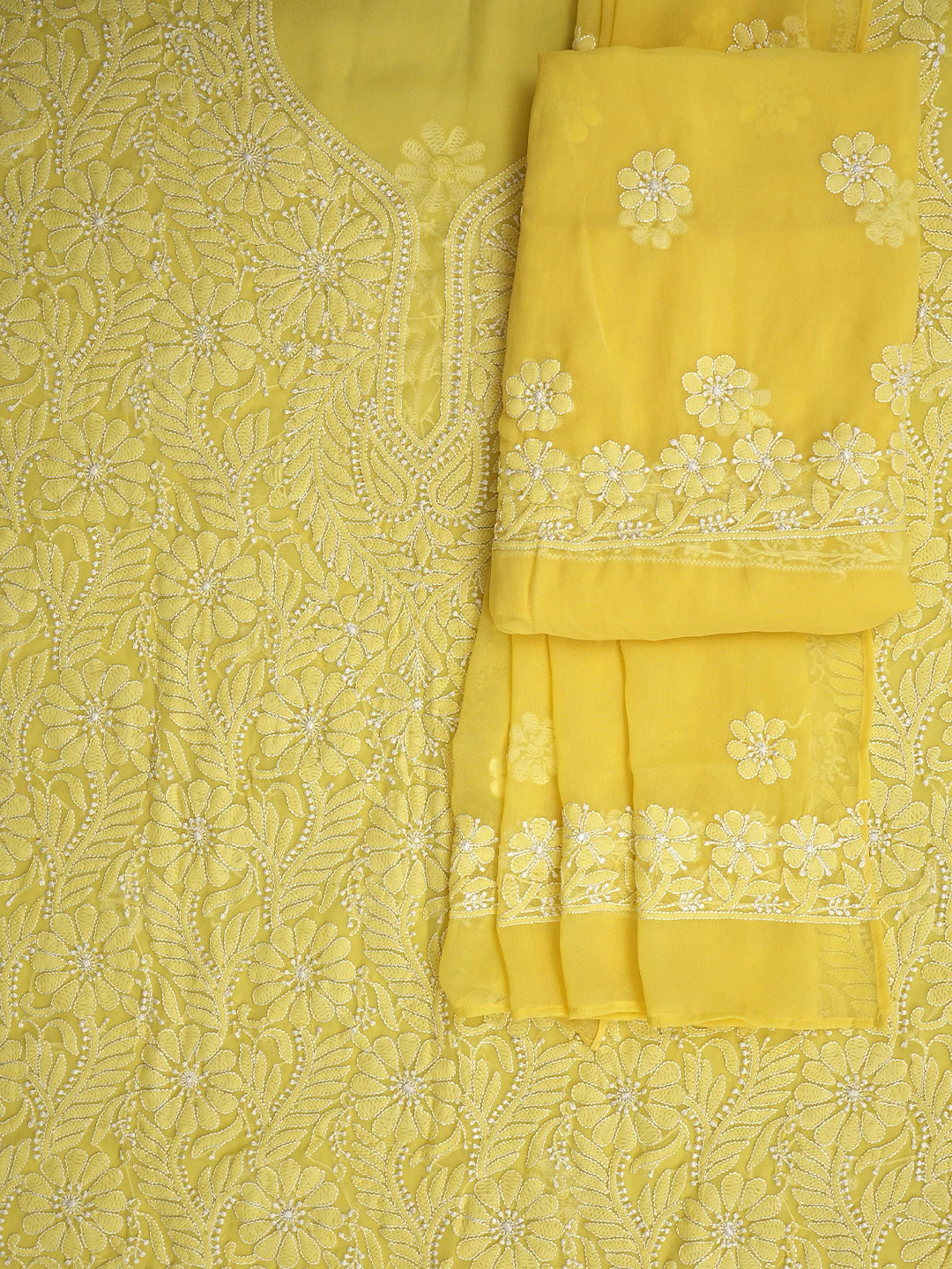 Ada Hand Embroidered Naples Yellow Georgette Lucknowi Chikankari Unstitched Suit Piece 01A884030
