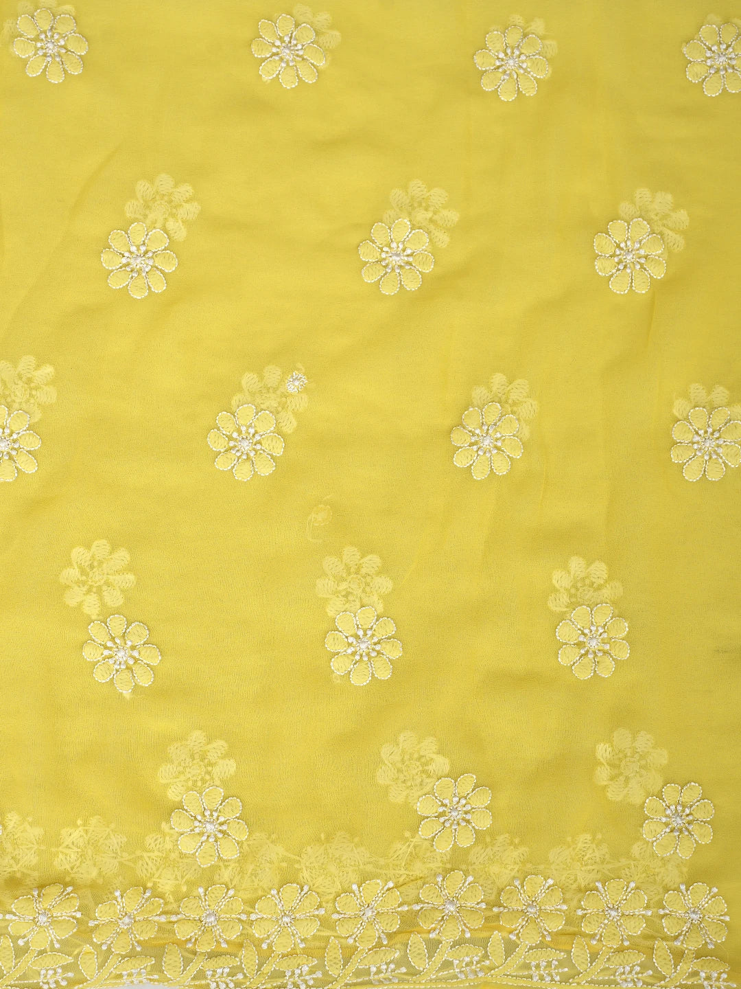 Ada Hand Embroidered Naples Yellow Georgette Lucknowi Chikankari Unstitched Suit Piece 01A884030