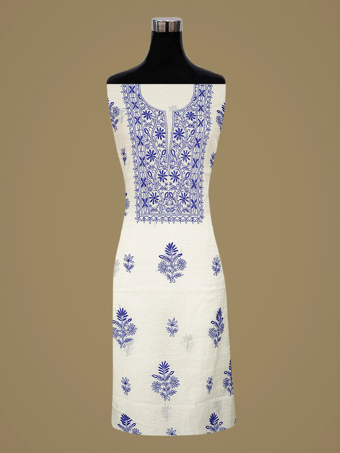 Ada Hand Embroidered White Chanderi Lucknowi Chikankari Unstitched Kurta Dupatta Set 01A883136