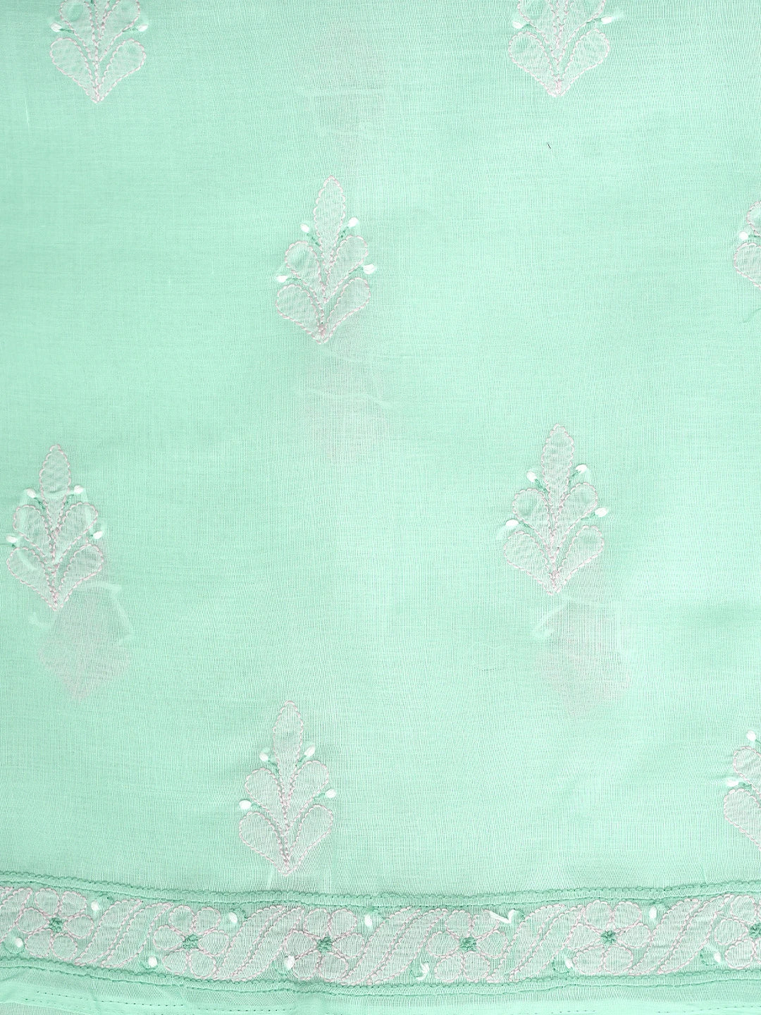 Ada Hand Embroidered Sea Green Cotton Lucknowi Chikankari Unstitched Suit Piece 01A879348
