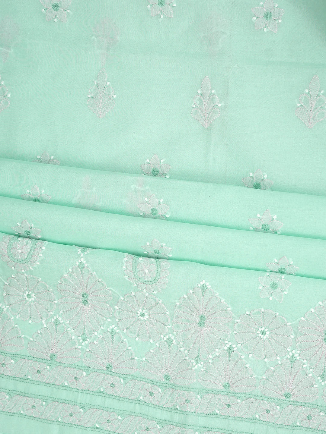 Ada Hand Embroidered Sea Green Cotton Lucknowi Chikankari Unstitched Suit Piece 01A879348