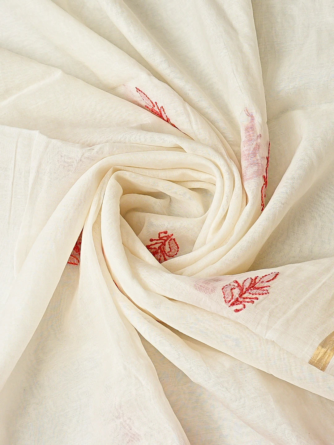 Ada Hand Embroidered White Chanderi Lucknowi Chikankari Unstitched Kurta Dupatta Set 01A883142