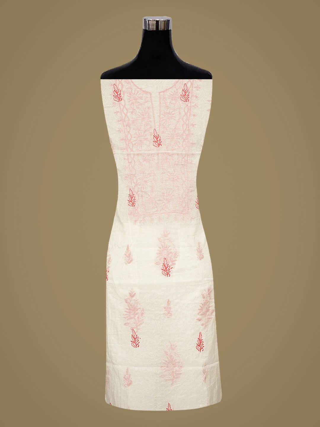 Ada Hand Embroidered White Chanderi Lucknowi Chikankari Unstitched Kurta Dupatta Set 01A883142
