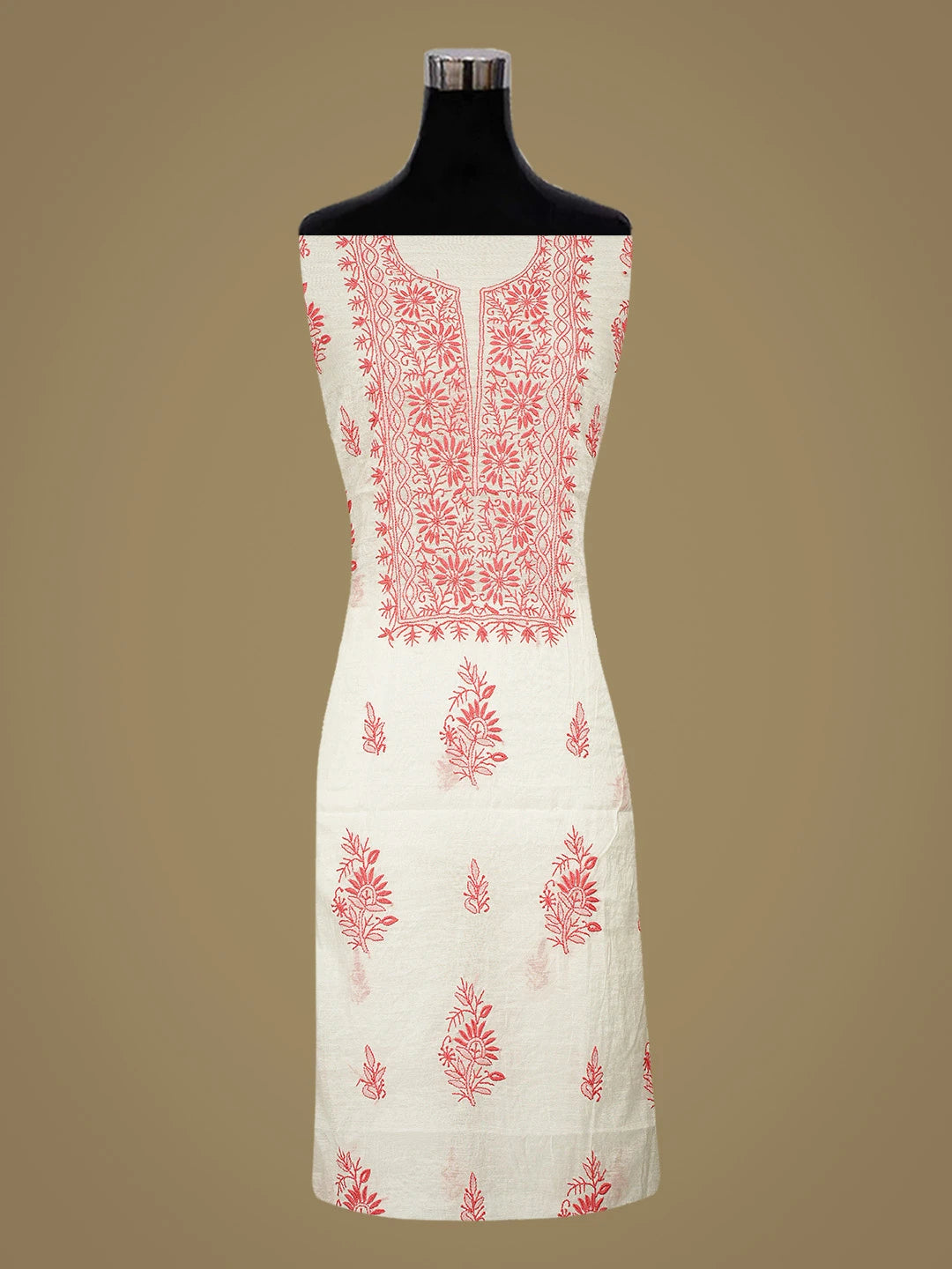 Ada Hand Embroidered White Chanderi Lucknowi Chikankari Unstitched Kurta Dupatta Set 01A883142