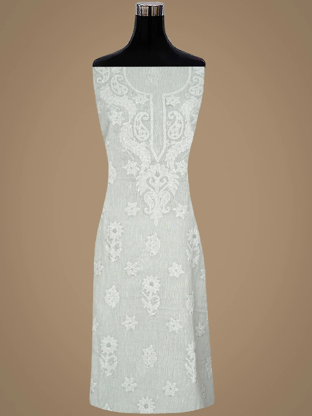 Ada Hand Embroidered Tea Green Linen Lucknowi Chikankari Unstitched Suit Piece 01A885313