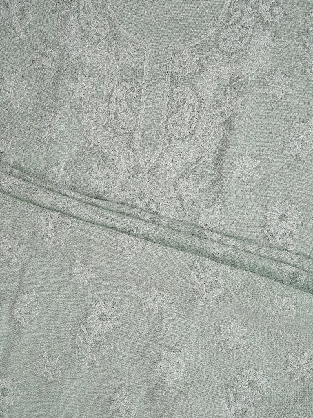 Ada Hand Embroidered Tea Green Linen Lucknowi Chikankari Unstitched Suit Piece 01A885313