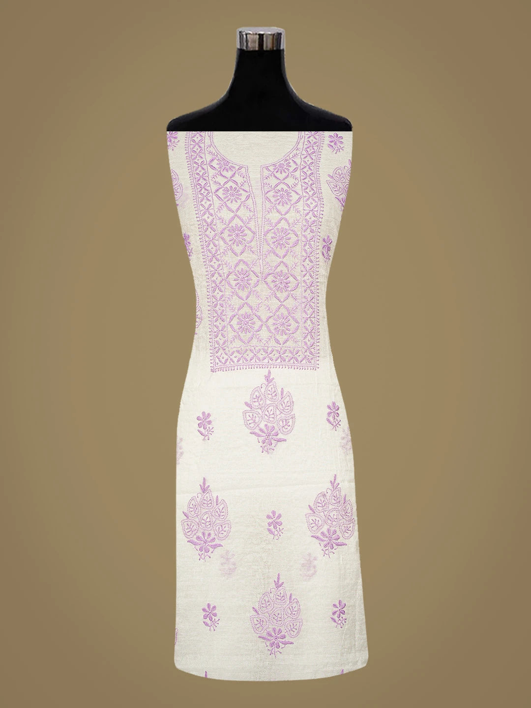Ada Hand Embroidered White Chanderi Lucknowi Chikankari Unstitched Kurta Dupatta Set 01A883138