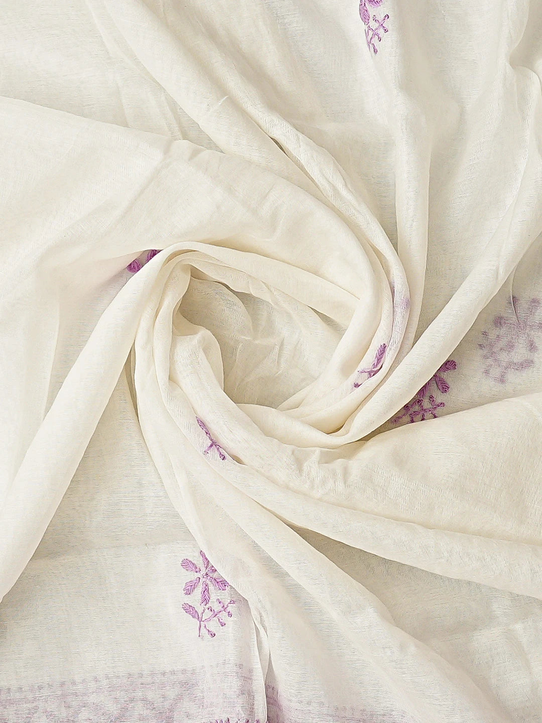 Ada Hand Embroidered White Chanderi Lucknowi Chikankari Unstitched Kurta Dupatta Set 01A883138