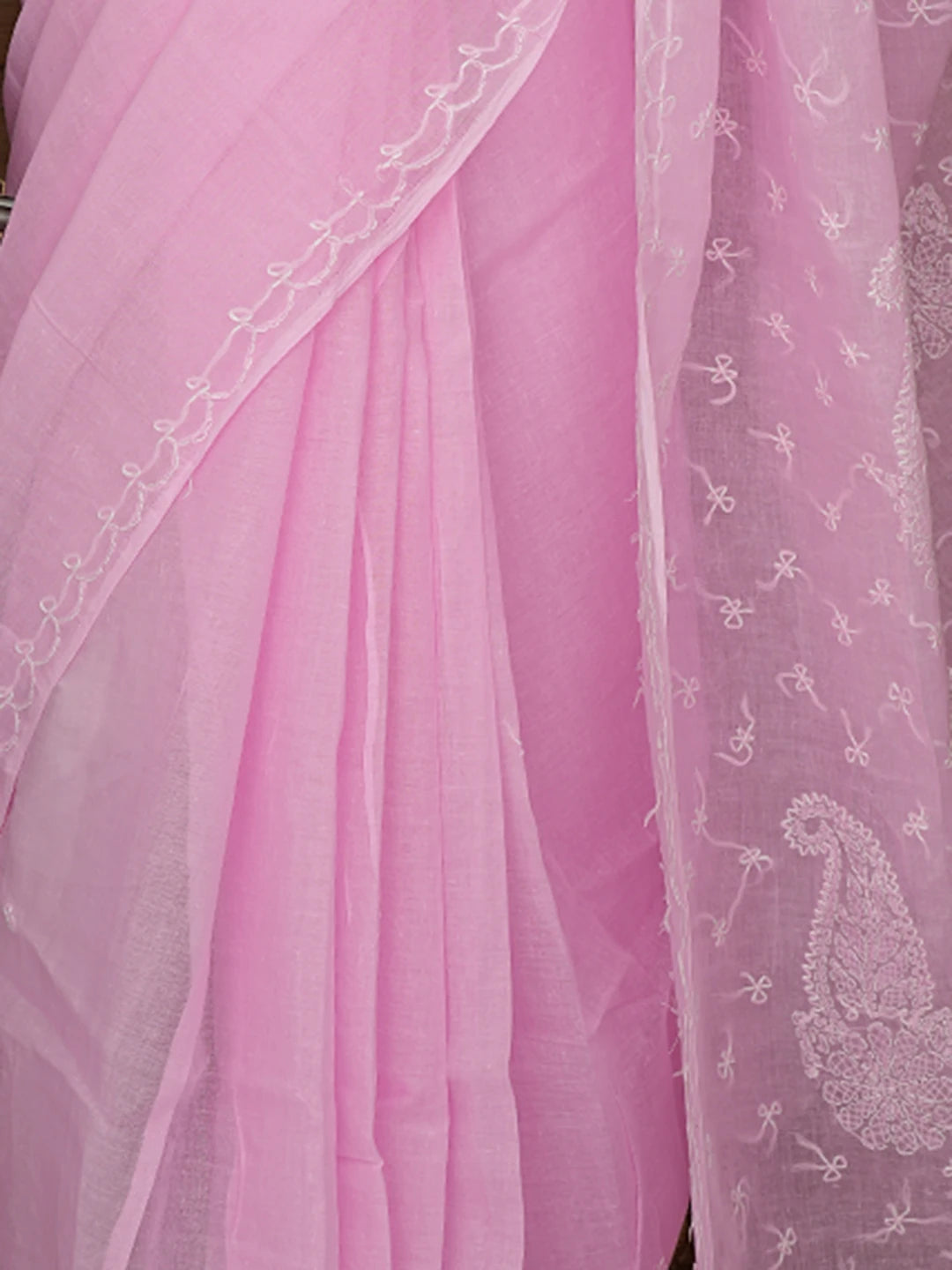Ada Hand Embroidered Pink Cotton Lucknowi Chikankari Saree and Blouse 01A882903