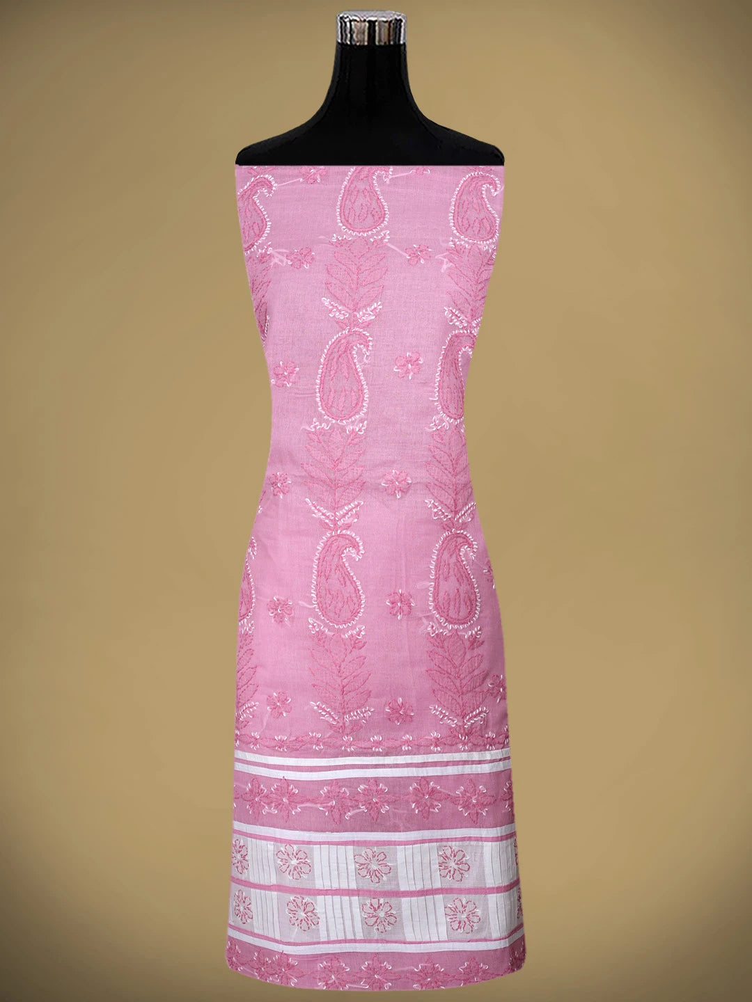 Ada Hand Embroidered Pink Cotton Lucknowi Chikankari Unstitched Suit Piece 01A882729