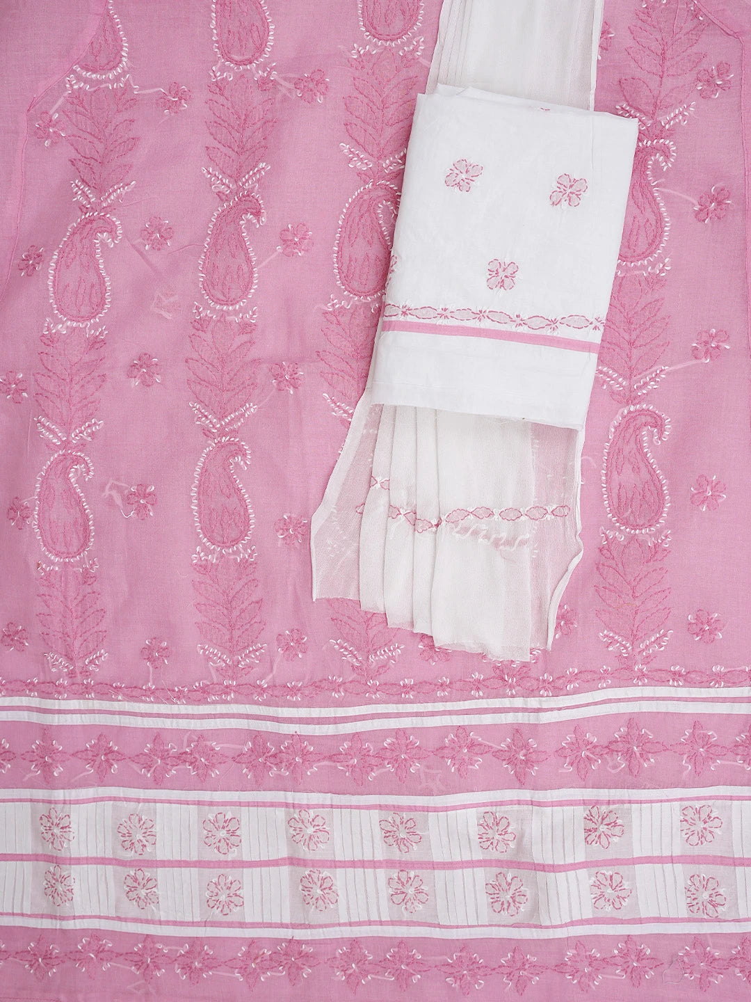 Ada Hand Embroidered Pink Cotton Lucknowi Chikankari Unstitched Suit Piece 01A882729