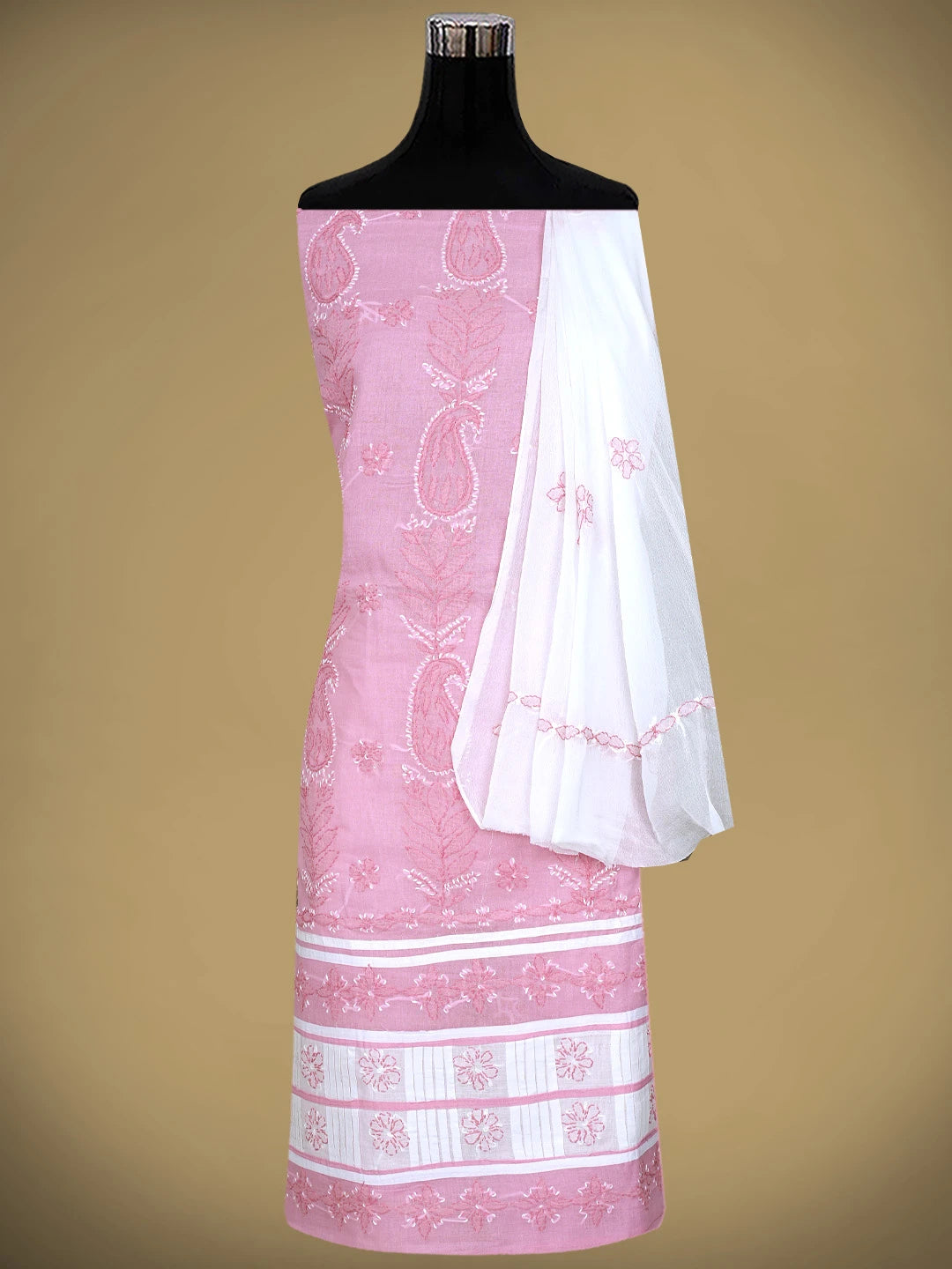 Ada Hand Embroidered Pink Cotton Lucknowi Chikankari Unstitched Suit Piece 01A882729