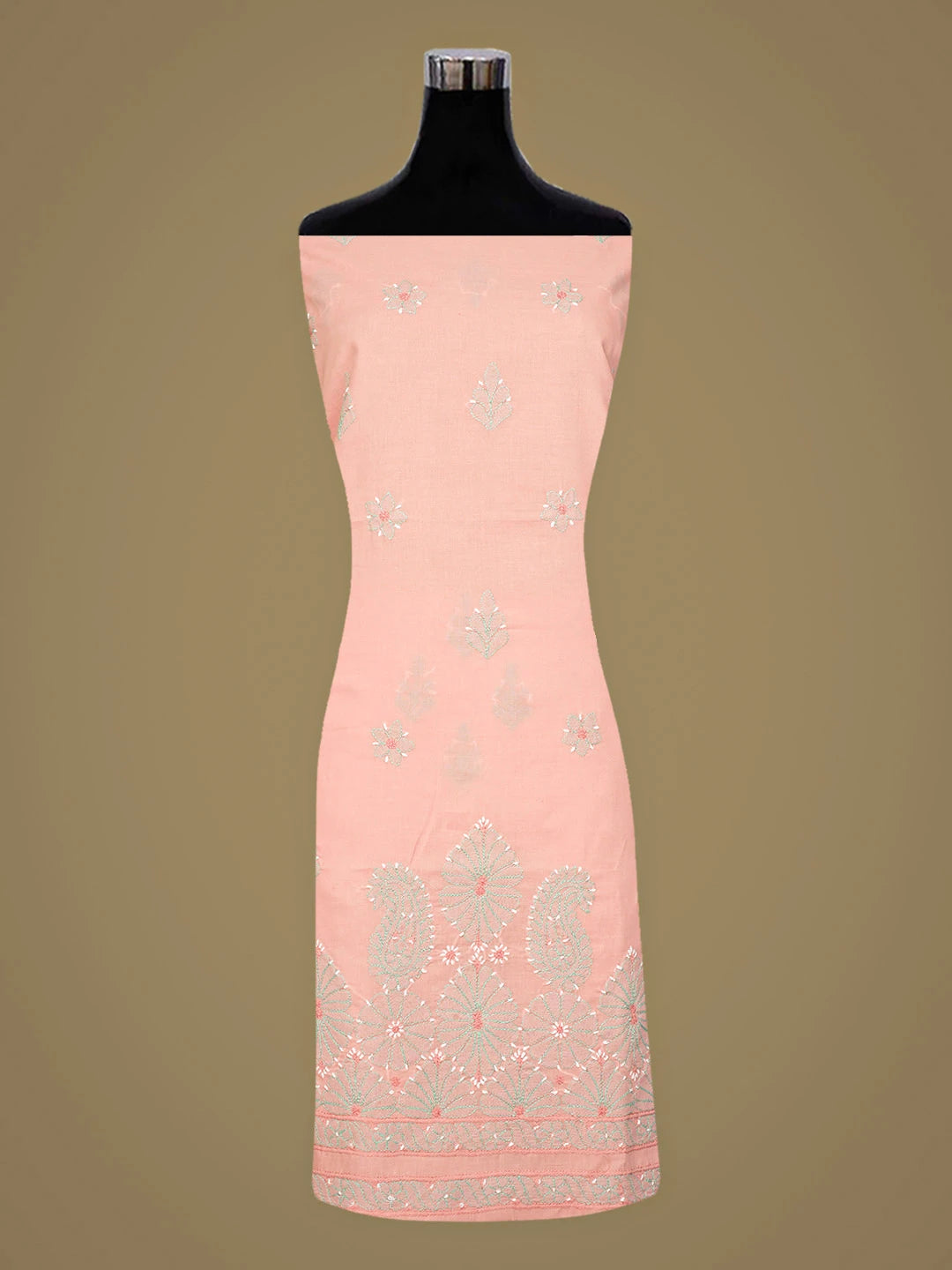 Ada Hand Embroidered Peach Cotton Lucknowi Chikankari Unstitched Suit Piece 01A879298