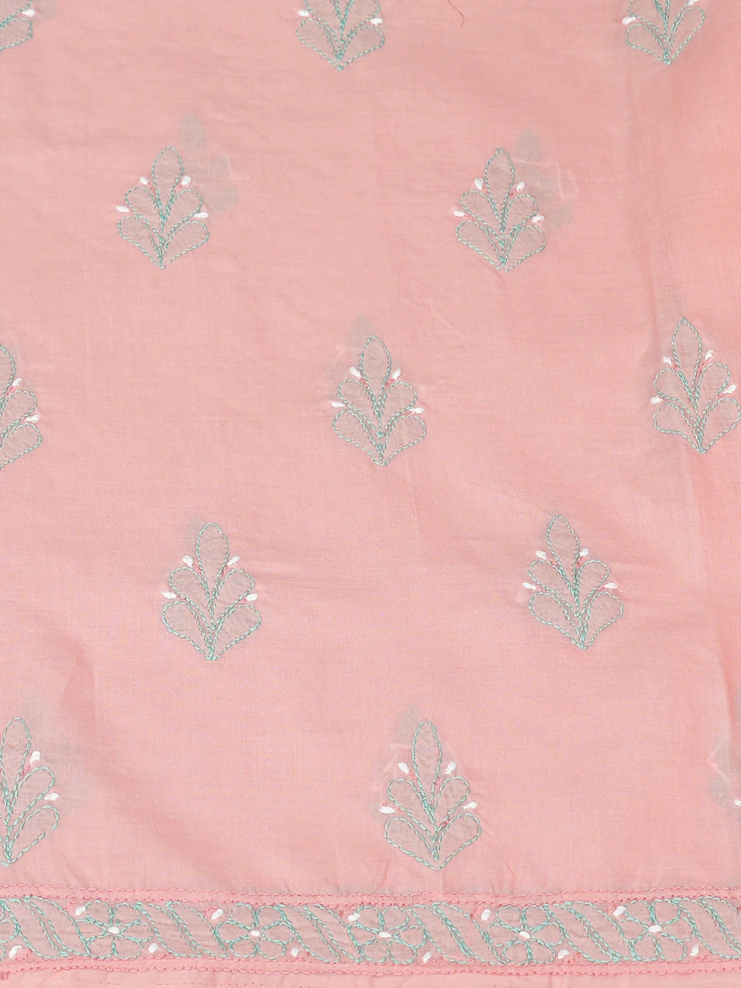 Ada Hand Embroidered Peach Cotton Lucknowi Chikankari Unstitched Suit Piece 01A879298