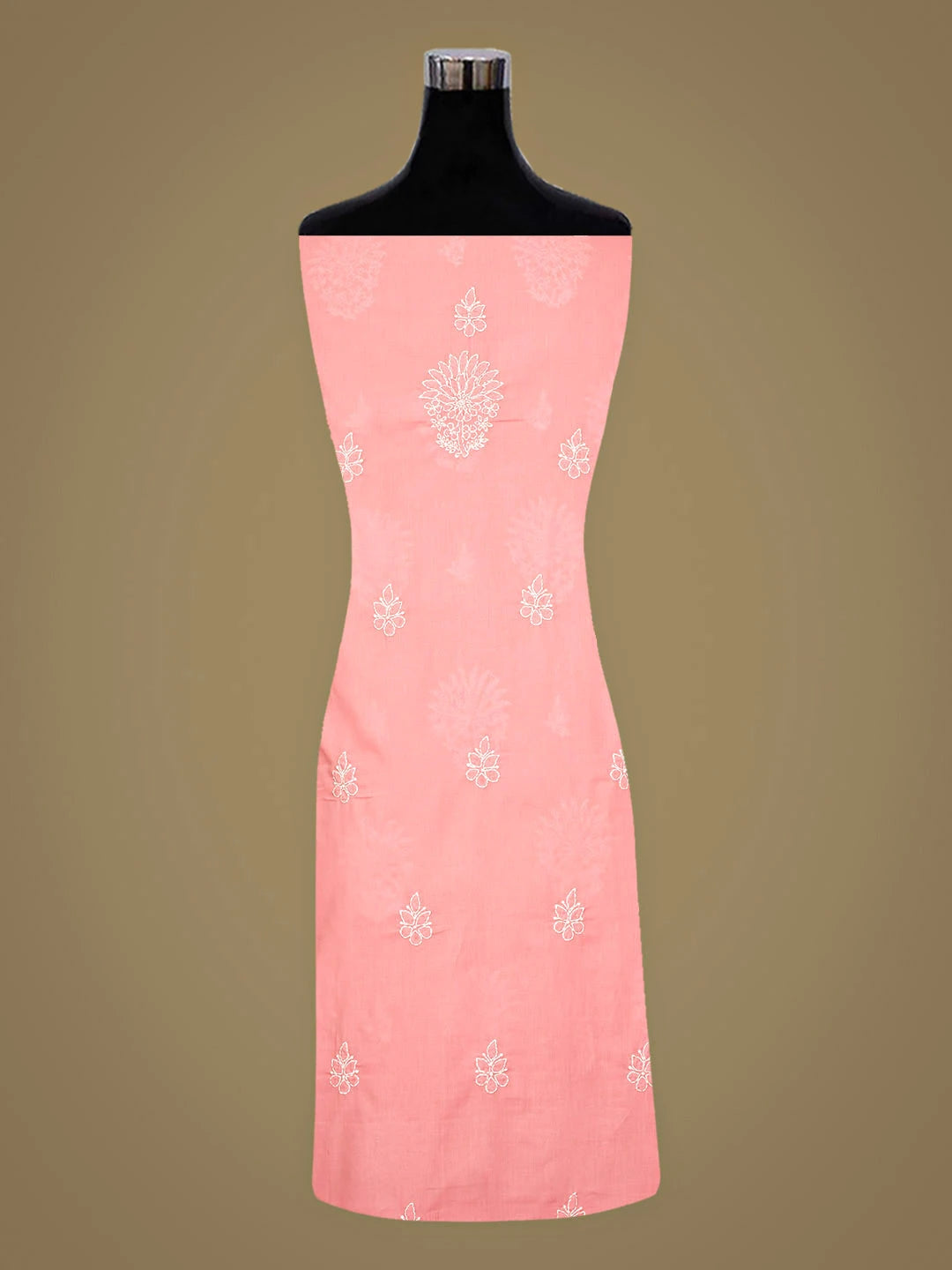 Ada Hand Embroidered Peach Cotton Lucknowi Chikankari Unstitched Suit Piece 01A783024