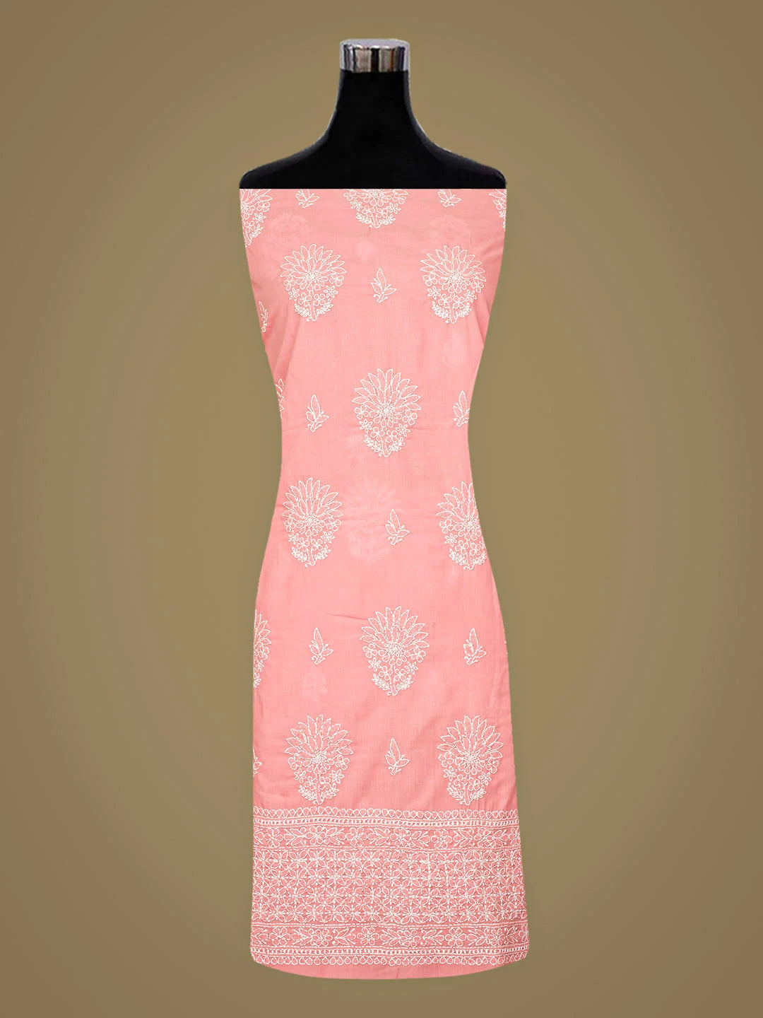 Ada Hand Embroidered Peach Cotton Lucknowi Chikankari Unstitched Suit Piece 01A783024