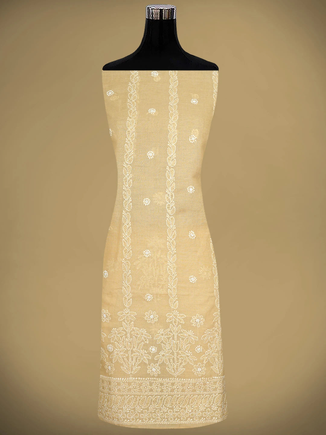 Ada Hand Embroidered Fawn Cotton Lucknowi Chikankari Unstitched Suit Piece 01A881420