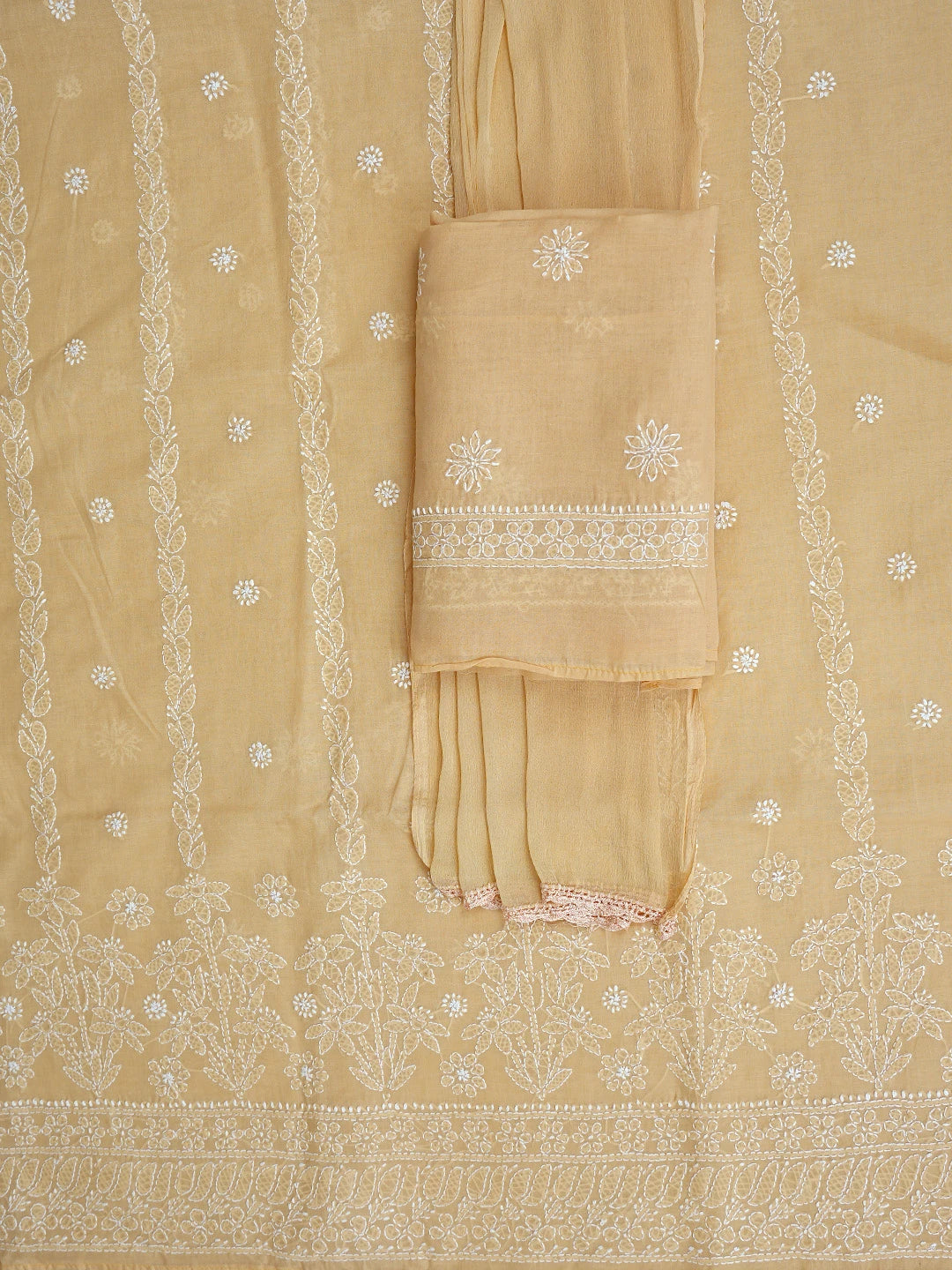 Ada Hand Embroidered Fawn Cotton Lucknowi Chikankari Unstitched Suit Piece 01A881420