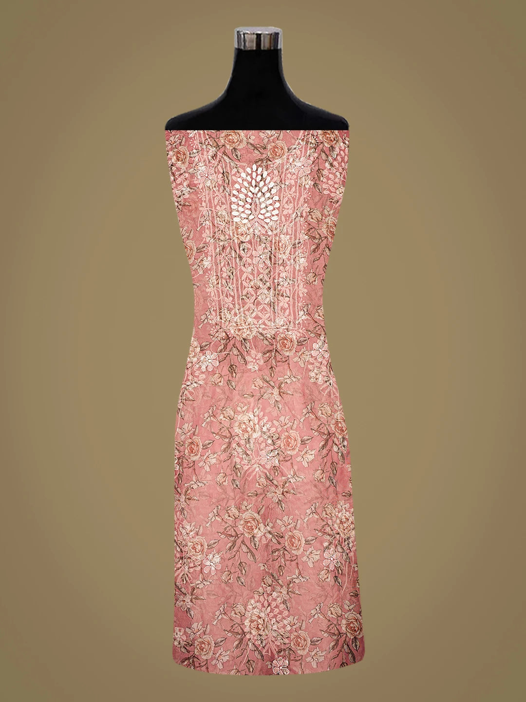 Ada Hand Embroidered Floral Printed Dusty Peach Organza Lucknowi Chikankari Unstitched Kurta Dupatta Set 01A876702