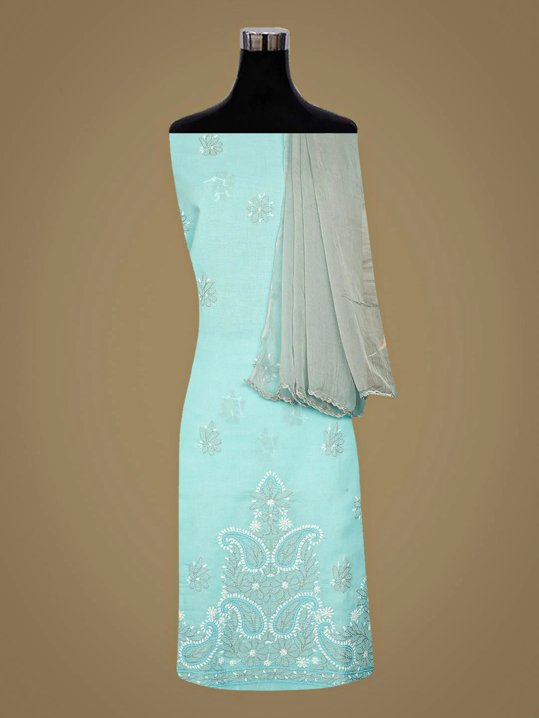 Ada Hand Embroidered Blue Cotton Lucknowi Chikankari Unstitched Suit Piece 01A882462
