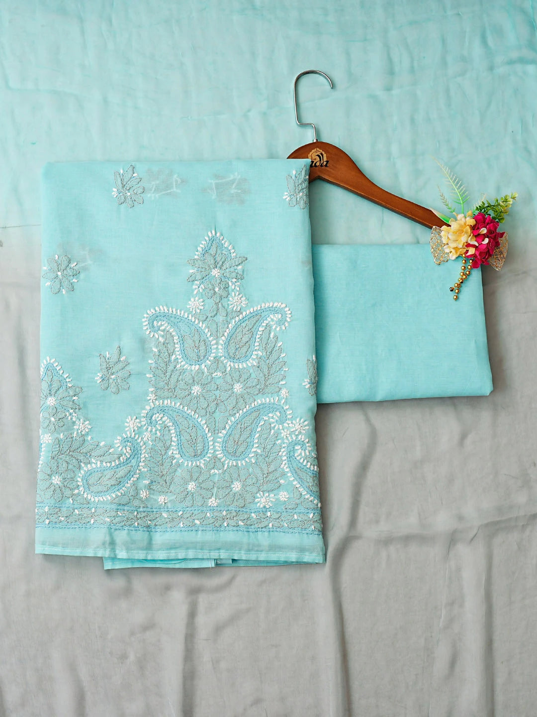 Ada Hand Embroidered Blue Cotton Lucknowi Chikankari Unstitched Suit Piece 01A882462