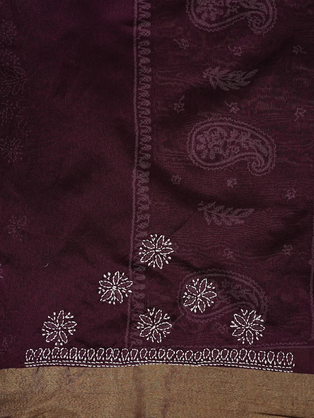 Ada Hand Embroidered Wine Chanderi Lucknowi Chikankari Saree With Blouse 01A878653