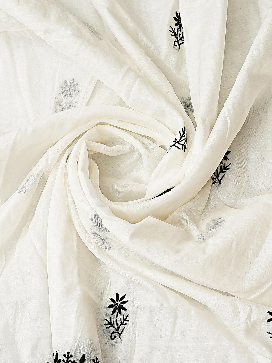 Ada Hand Embroidered White Chanderi Lucknowi Chikankari Unstitched Kurta Dupatta Set 01A883121