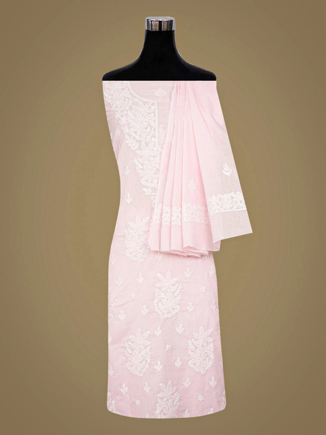 Ada Hand Embroidered Pink Cotton Lucknowi Chikankari Unstitched Suit Piece 01A785694