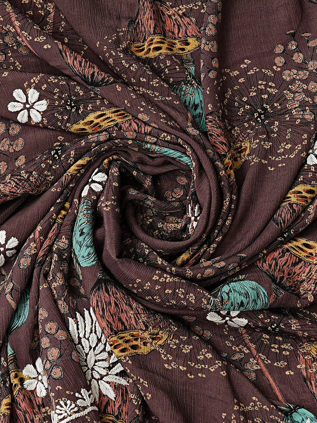 Ada Hand Embroidered Floral Printed Brown Crepe Lucknowi Chikankari Unstitched Kurta Dupatta Set 01A722837