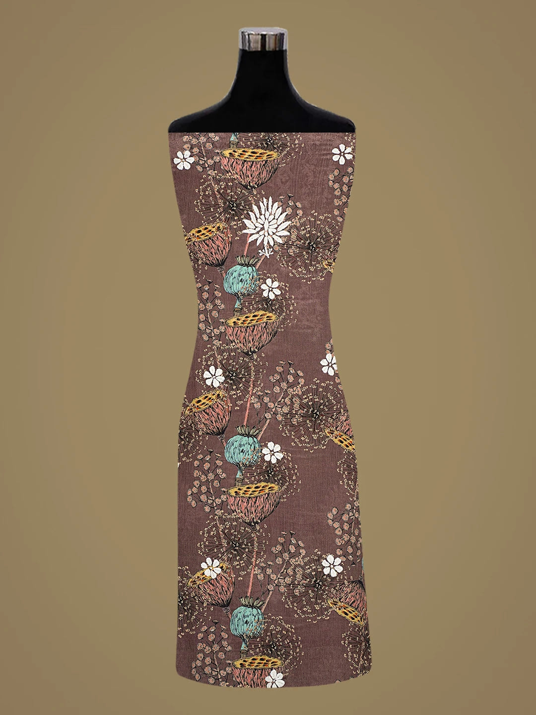 Ada Hand Embroidered Floral Printed Brown Crepe Lucknowi Chikankari Unstitched Kurta Dupatta Set 01A722837