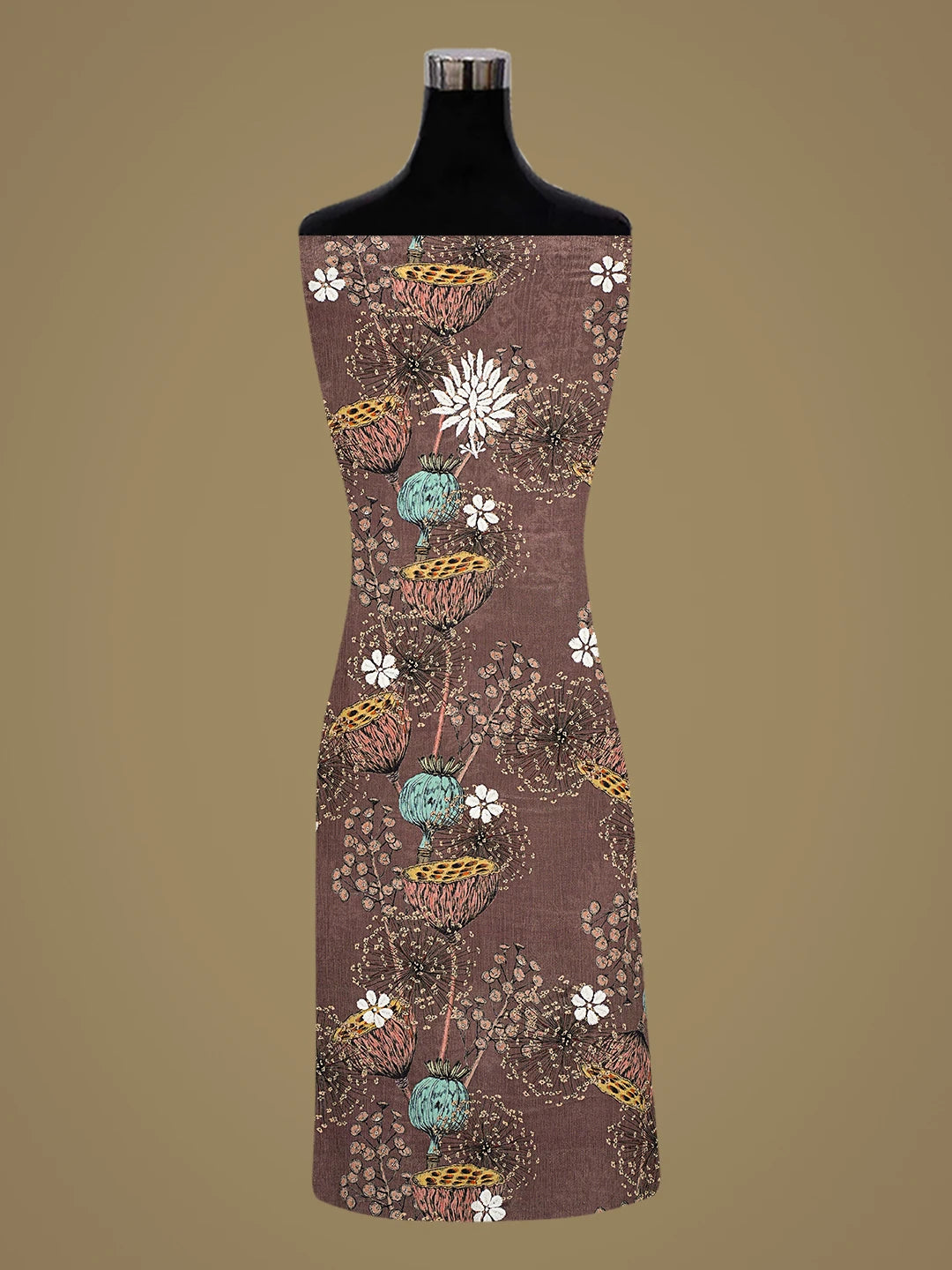 Ada Hand Embroidered Floral Printed Brown Crepe Lucknowi Chikankari Unstitched Kurta Dupatta Set 01A722837