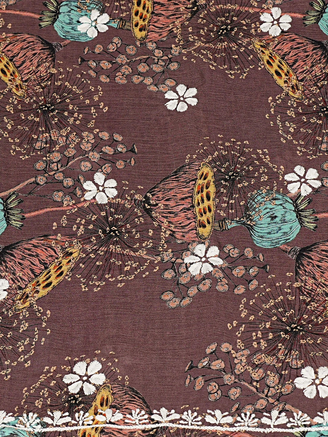 Ada Hand Embroidered Floral Printed Brown Crepe Lucknowi Chikankari Unstitched Kurta Dupatta Set 01A722837