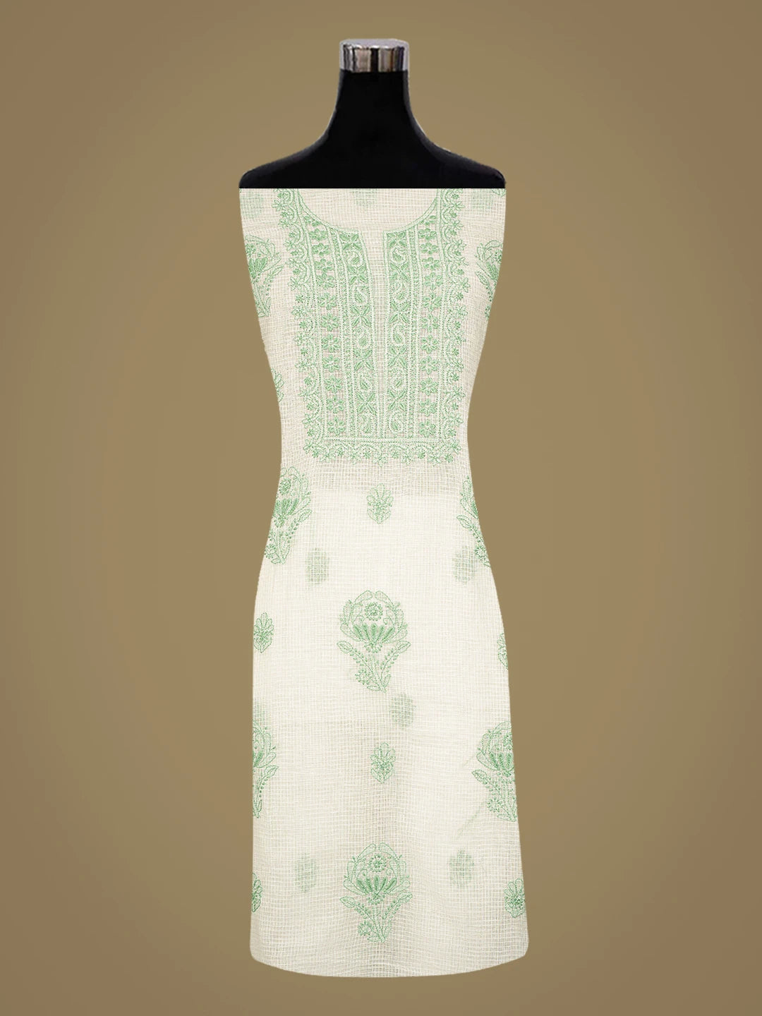 Ada Hand Embroidered White Kota Lucknowi Chikankari Unstitched Kurta Dupatta Set 01A876925