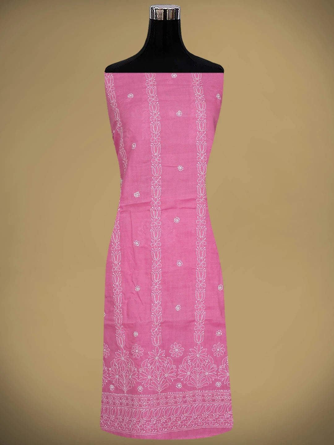 Ada Hand Embroidered Pink Cotton Lucknowi Chikankari Unstitched Suit Piece 01A881444