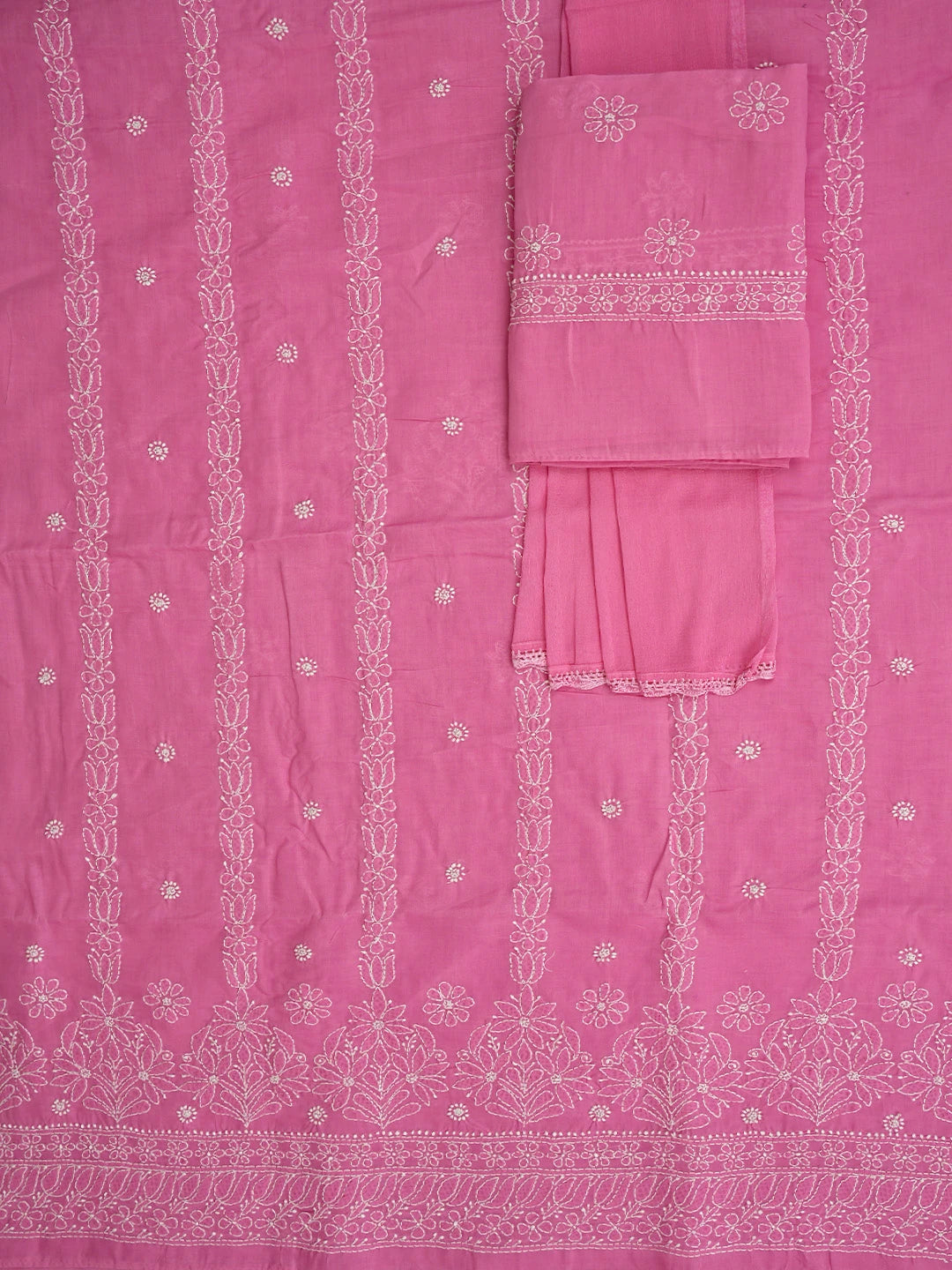 Ada Hand Embroidered Pink Cotton Lucknowi Chikankari Unstitched Suit Piece 01A881444