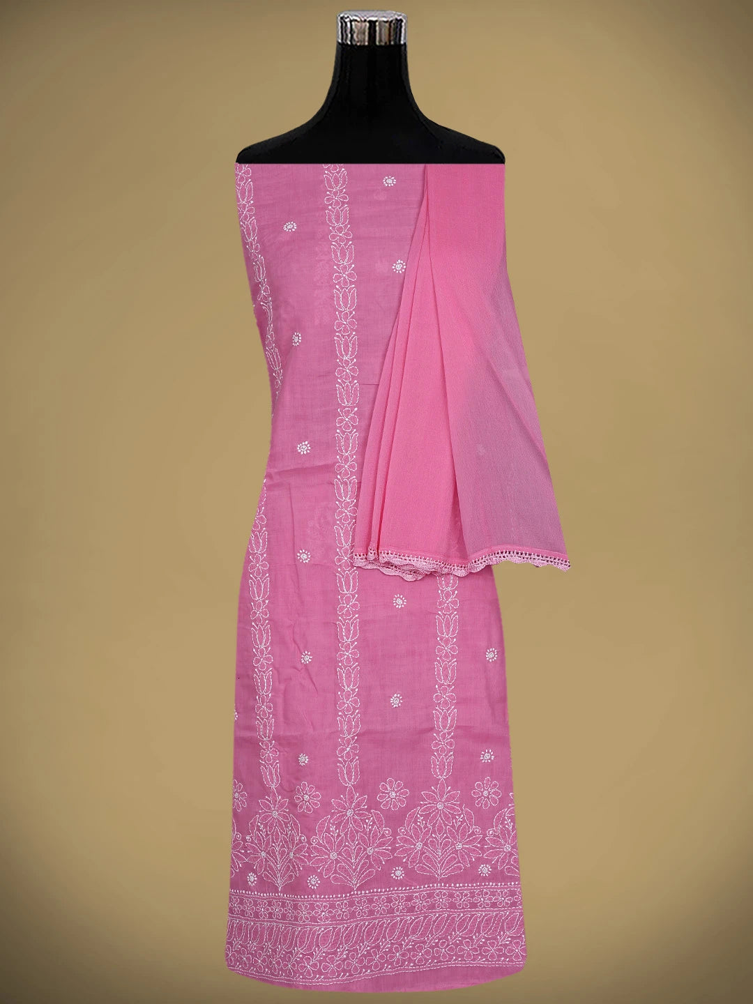 Ada Hand Embroidered Pink Cotton Lucknowi Chikankari Unstitched Suit Piece 01A881444