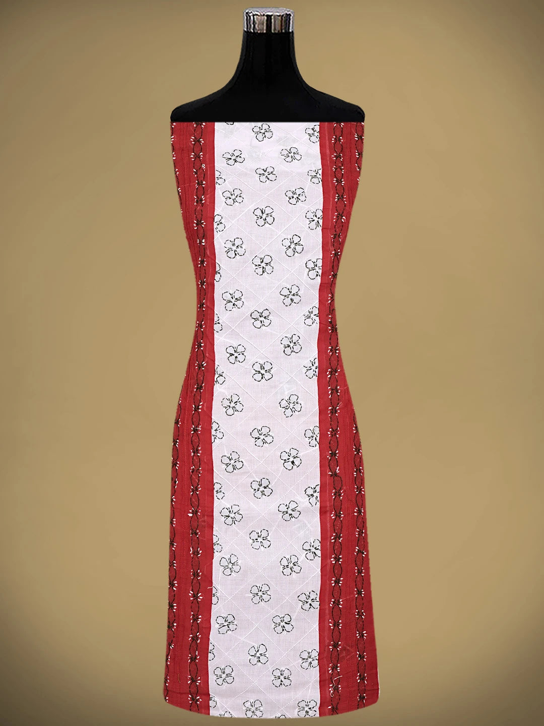 Ada Hand Embroidered Red Cotton Lucknowi Chikankari Unstitched Suit Piece 01A882733