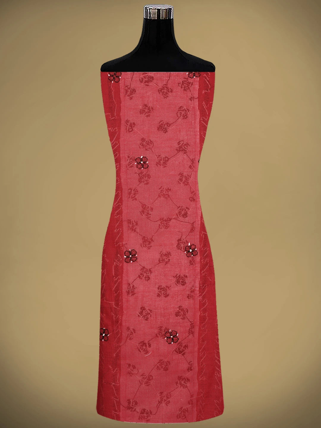 Ada Hand Embroidered Red Cotton Lucknowi Chikankari Unstitched Suit Piece 01A882733