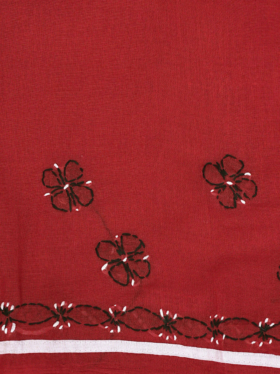 Ada Hand Embroidered Red Cotton Lucknowi Chikankari Unstitched Suit Piece 01A882733