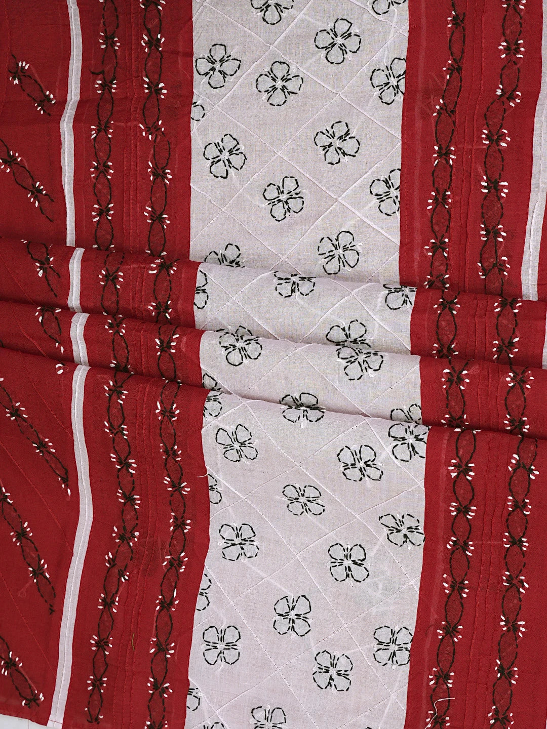 Ada Hand Embroidered Red Cotton Lucknowi Chikankari Unstitched Suit Piece 01A882733