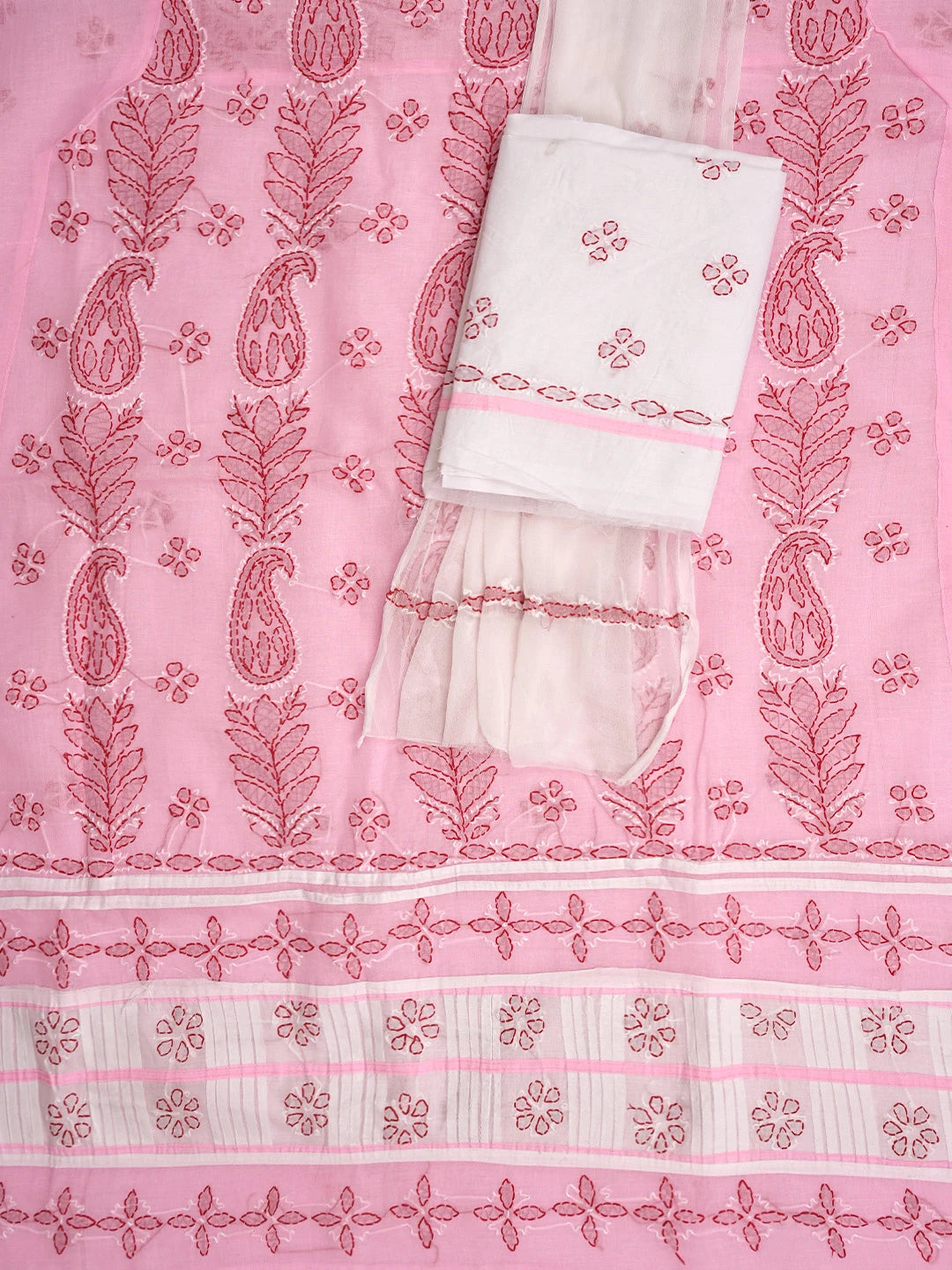 Ada Hand Embroidered Pink Cotton Lucknowi Chikankari Unstitched Suit Piece 01A882730