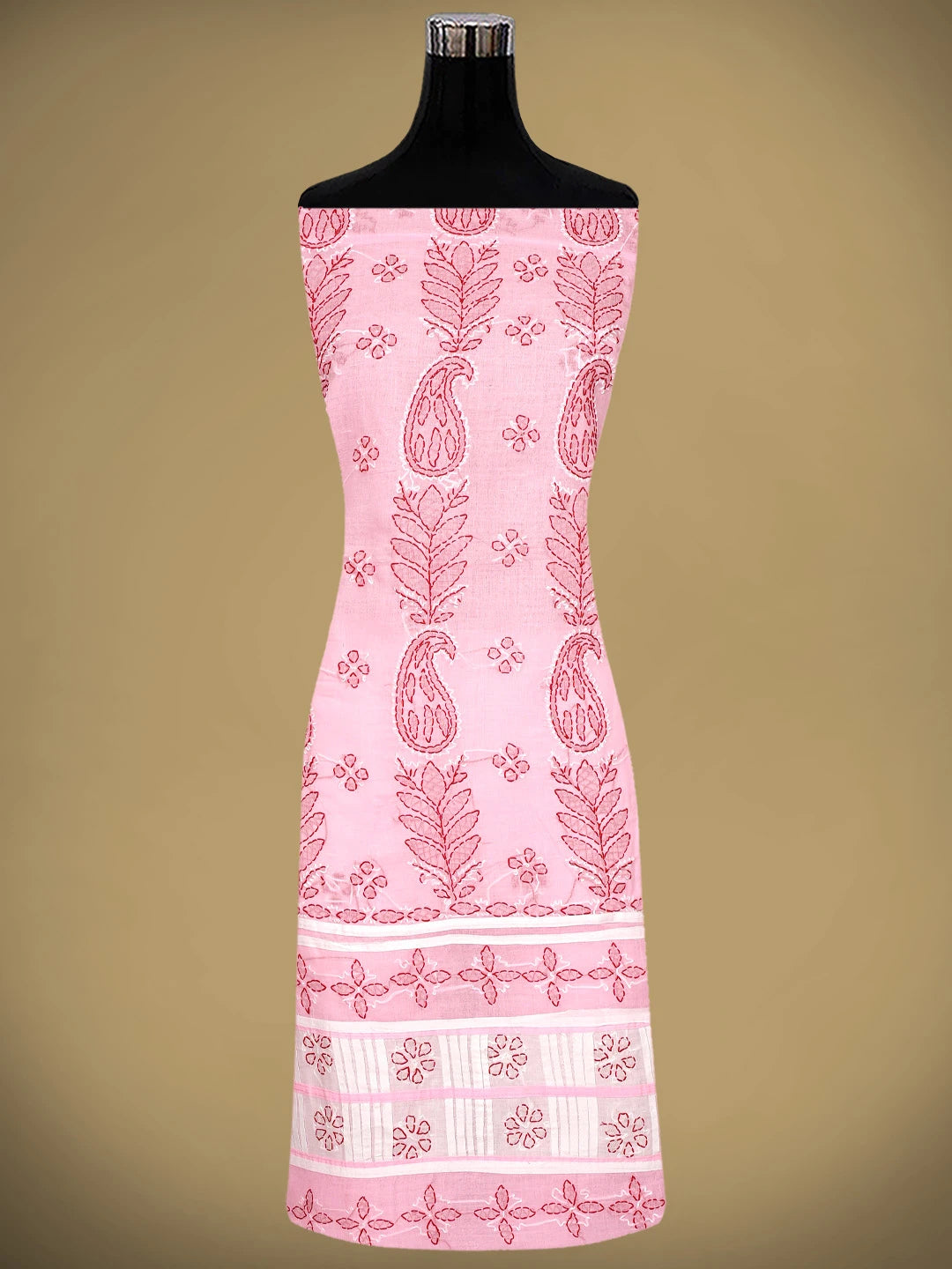 Ada Hand Embroidered Pink Cotton Lucknowi Chikankari Unstitched Suit Piece 01A882730